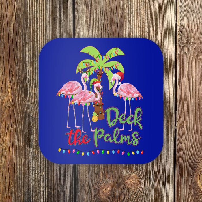 Deck The Palms Flamingo Christmas Gift Vacation Family Gift Coaster