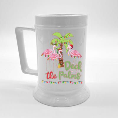 Deck The Palms Flamingo Christmas Gift Vacation Family Gift Beer Stein