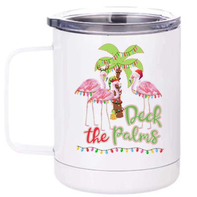 Deck The Palms Flamingo Christmas Gift Vacation Family Gift 12 oz Stainless Steel Tumbler Cup