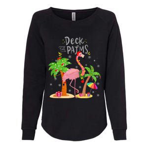 Deck The Palms Tree Light Flamingo Tropical Christmas Womens California Wash Sweatshirt