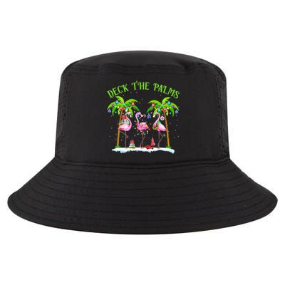 Deck The Palms Flamingo Tropical Christmas Lights Palm Tree Cool Comfort Performance Bucket Hat