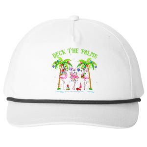 Deck The Palms Flamingo Tropical Christmas Lights Palm Tree Snapback Five-Panel Rope Hat