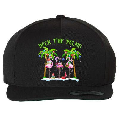 Deck The Palms Flamingo Tropical Christmas Lights Palm Tree Wool Snapback Cap