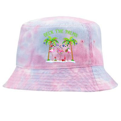 Deck The Palms Flamingo Tropical Christmas Lights Palm Tree Tie-Dyed Bucket Hat