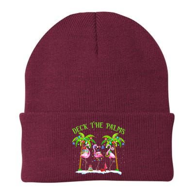 Deck The Palms Flamingo Tropical Christmas Lights Palm Tree Knit Cap Winter Beanie