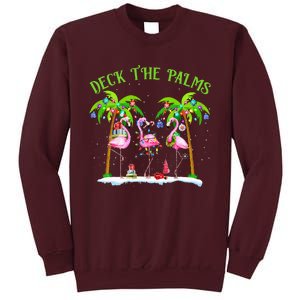 Deck The Palms Flamingo Tropical Christmas Lights Palm Tree Tall Sweatshirt