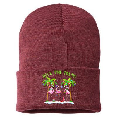 Deck The Palms Flamingo Tropical Christmas Lights Palm Tree Sustainable Knit Beanie