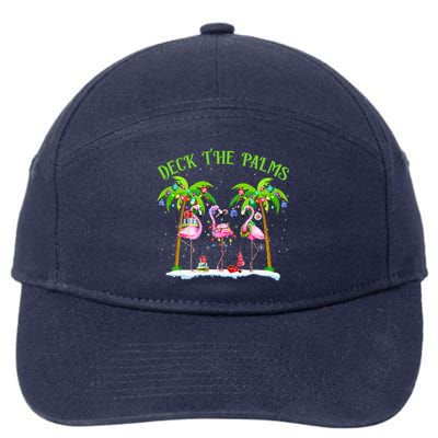 Deck The Palms Flamingo Tropical Christmas Lights Palm Tree 7-Panel Snapback Hat