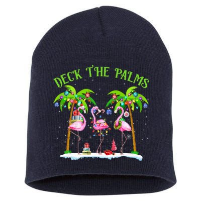 Deck The Palms Flamingo Tropical Christmas Lights Palm Tree Short Acrylic Beanie