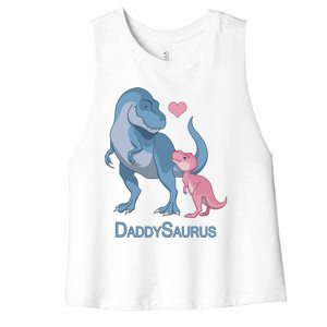 Daddysaurus Trex Papa And Dinosaurs Gift Women's Racerback Cropped Tank