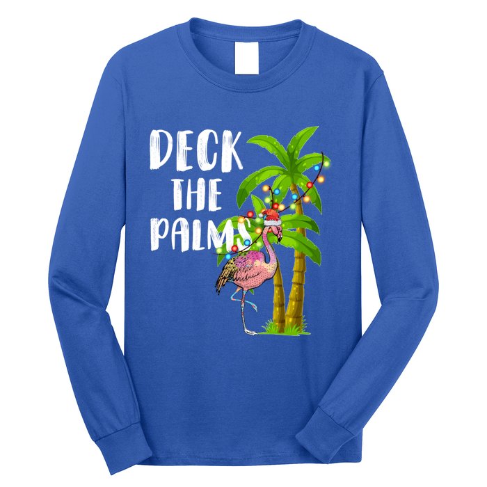 Deck The Palms Tropical Christmas Pink Flamingos Palm Tree Gift Long Sleeve Shirt