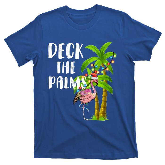 Deck The Palms Tropical Christmas Pink Flamingos Palm Tree Gift T-Shirt