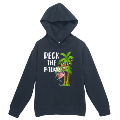 Deck The Palms Tropical Christmas Pink Flamingos Palm Tree Gift Urban Pullover Hoodie