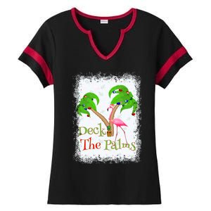 Deck The Palms Beach Christmas Flamingo Gift Ladies Halftime Notch Neck Tee