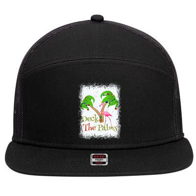 Deck The Palms Beach Christmas Flamingo Gift 7 Panel Mesh Trucker Snapback Hat