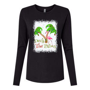 Deck The Palms Beach Christmas Flamingo Gift Womens Cotton Relaxed Long Sleeve T-Shirt