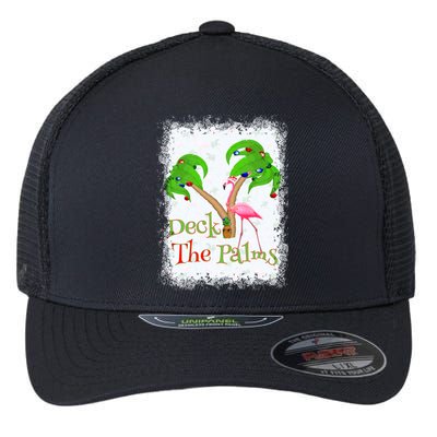 Deck The Palms Beach Christmas Flamingo Gift Flexfit Unipanel Trucker Cap