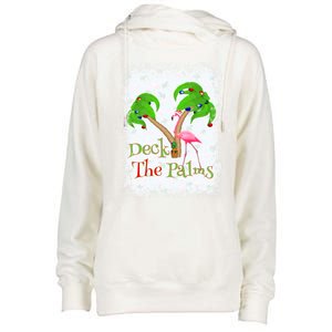 Deck The Palms Beach Christmas Flamingo Gift Womens Funnel Neck Pullover Hood