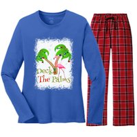 Deck The Palms Beach Christmas Flamingo Gift Women's Long Sleeve Flannel Pajama Set 