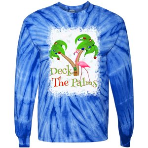 Deck The Palms Beach Christmas Flamingo Gift Tie-Dye Long Sleeve Shirt