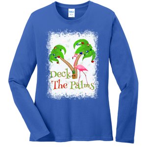 Deck The Palms Beach Christmas Flamingo Gift Ladies Long Sleeve Shirt