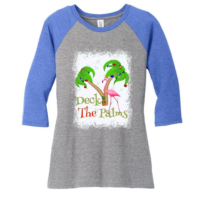 Deck The Palms Beach Christmas Flamingo Gift Women's Tri-Blend 3/4-Sleeve Raglan Shirt