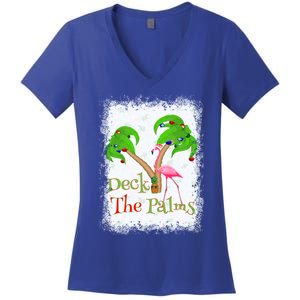 Deck The Palms Beach Christmas Flamingo Gift Women's V-Neck T-Shirt