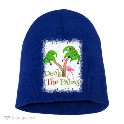 Deck The Palms Beach Christmas Flamingo Gift Short Acrylic Beanie
