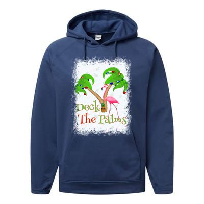 Deck The Palms Beach Christmas Flamingo Gift Performance Fleece Hoodie