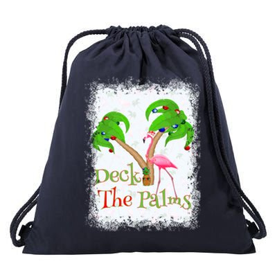 Deck The Palms Beach Christmas Flamingo Gift Drawstring Bag