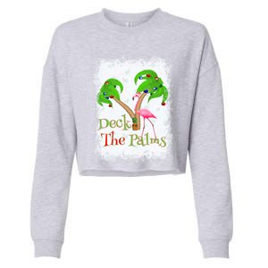 Deck The Palms Beach Christmas Flamingo Gift Cropped Pullover Crew