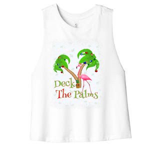 Deck The Palms Beach Christmas Flamingo Gift Women's Racerback Cropped Tank