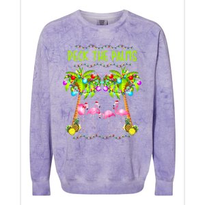 Deck The Palms Merry Flamingo Christmas Palm Tree Funny Xmas Gift Colorblast Crewneck Sweatshirt