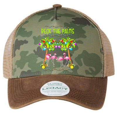 Deck The Palms Merry Flamingo Christmas Palm Tree Funny Xmas Gift Legacy Tie Dye Trucker Hat