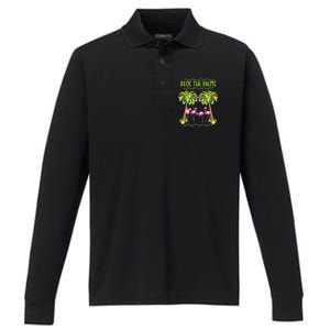 Deck The Palms Merry Flamingo Christmas Palm Tree Funny Xmas Gift Performance Long Sleeve Polo