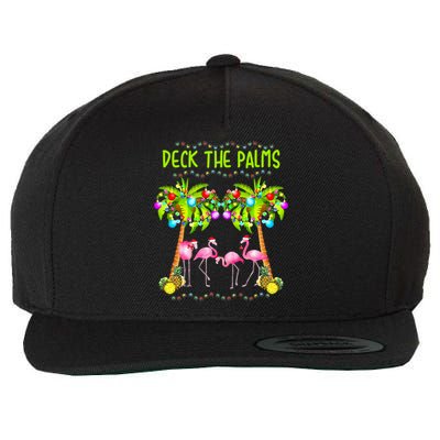 Deck The Palms Merry Flamingo Christmas Palm Tree Funny Xmas Gift Wool Snapback Cap