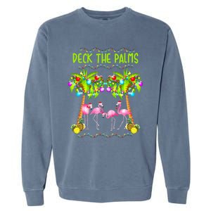 Deck The Palms Merry Flamingo Christmas Palm Tree Funny Xmas Gift Garment-Dyed Sweatshirt