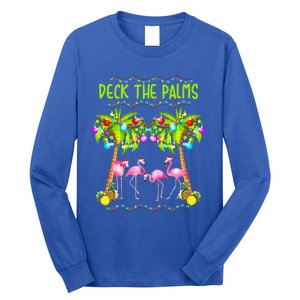 Deck The Palms Merry Flamingo Christmas Palm Tree Funny Xmas Gift Long Sleeve Shirt