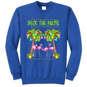 Deck The Palms Merry Flamingo Christmas Palm Tree Funny Xmas Gift Sweatshirt