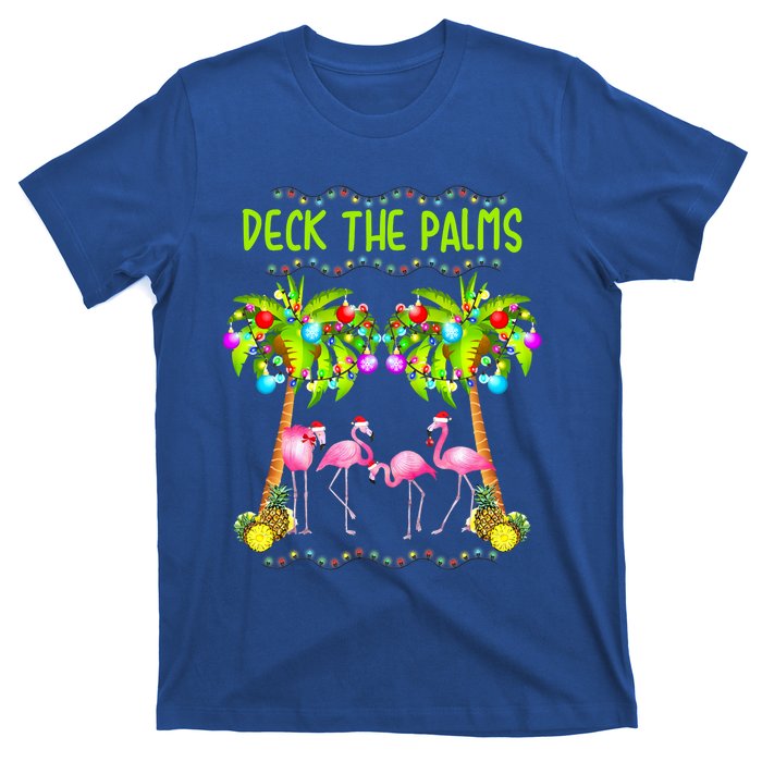 Deck The Palms Merry Flamingo Christmas Palm Tree Funny Xmas Gift T-Shirt