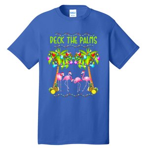 Deck The Palms Merry Flamingo Christmas Palm Tree Funny Xmas Gift Tall T-Shirt