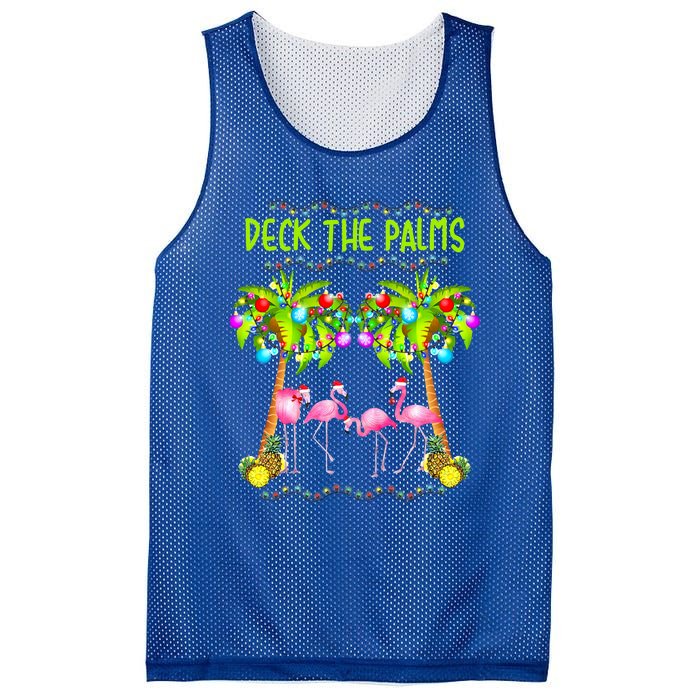 Deck The Palms Merry Flamingo Christmas Palm Tree Funny Xmas Gift Mesh Reversible Basketball Jersey Tank