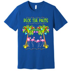 Deck The Palms Merry Flamingo Christmas Palm Tree Funny Xmas Gift Premium T-Shirt