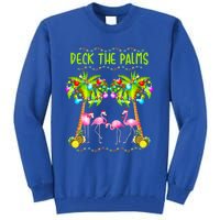 Deck The Palms Merry Flamingo Christmas Palm Tree Funny Xmas Gift Tall Sweatshirt