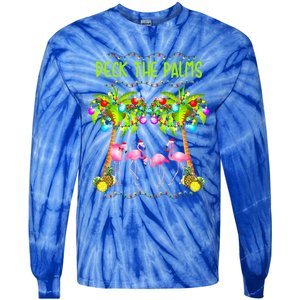 Deck The Palms Merry Flamingo Christmas Palm Tree Funny Xmas Gift Tie-Dye Long Sleeve Shirt