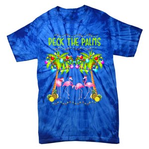 Deck The Palms Merry Flamingo Christmas Palm Tree Funny Xmas Gift Tie-Dye T-Shirt