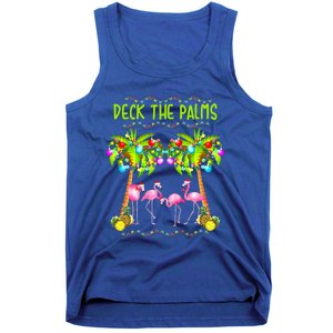 Deck The Palms Merry Flamingo Christmas Palm Tree Funny Xmas Gift Tank Top