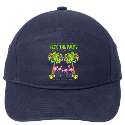 Deck The Palms Merry Flamingo Christmas Palm Tree Funny Xmas Gift 7-Panel Snapback Hat