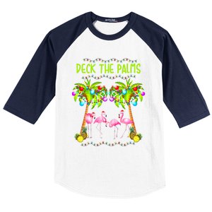 Deck The Palms Merry Flamingo Christmas Palm Tree Funny Xmas Gift Baseball Sleeve Shirt