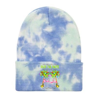 Deck The Palms Merry Flamingo Christmas Palm Tree Funny Xmas Gift Tie Dye 12in Knit Beanie